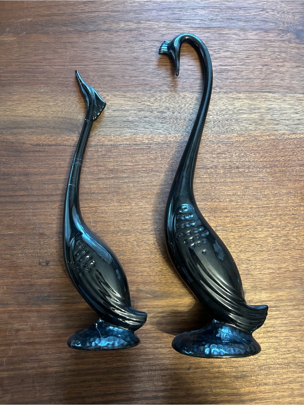 2 MCM Black Ceramic Figures Crane/Egret Arnels Style 17" & 15" *read